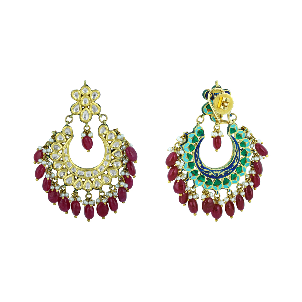 Chandbali Polki Earrings with Ruby Drops